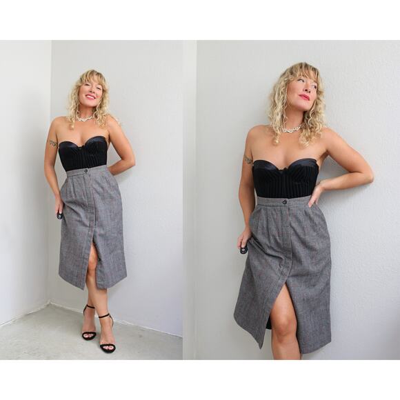 1990's Vintage Giorgio Sant'Angelo Wool Plaid Work Skirt ~ Women's MD 29" Waist - Picture 1 of 9